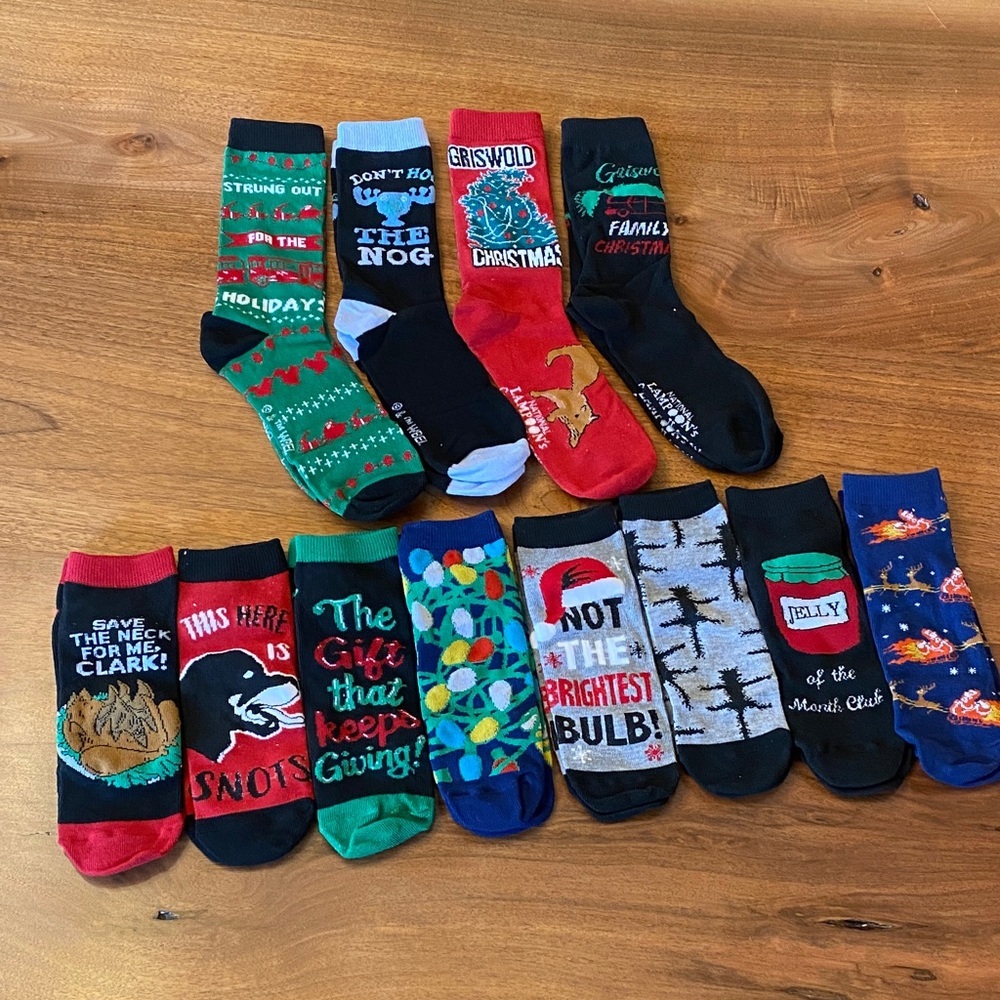 New without Tags. Set of 12 National Lampoon Christmas Vacation socks.